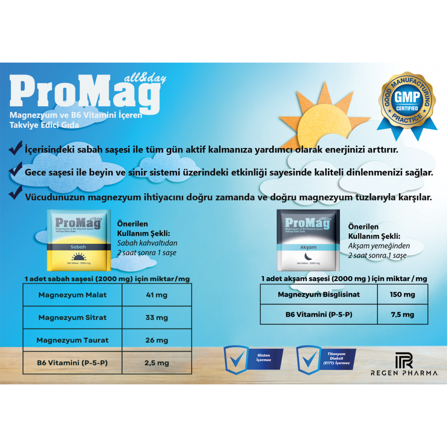 ProMag All&Day Magnezyum ve B6 Vitamini İçeren Takviye Edici Gıda