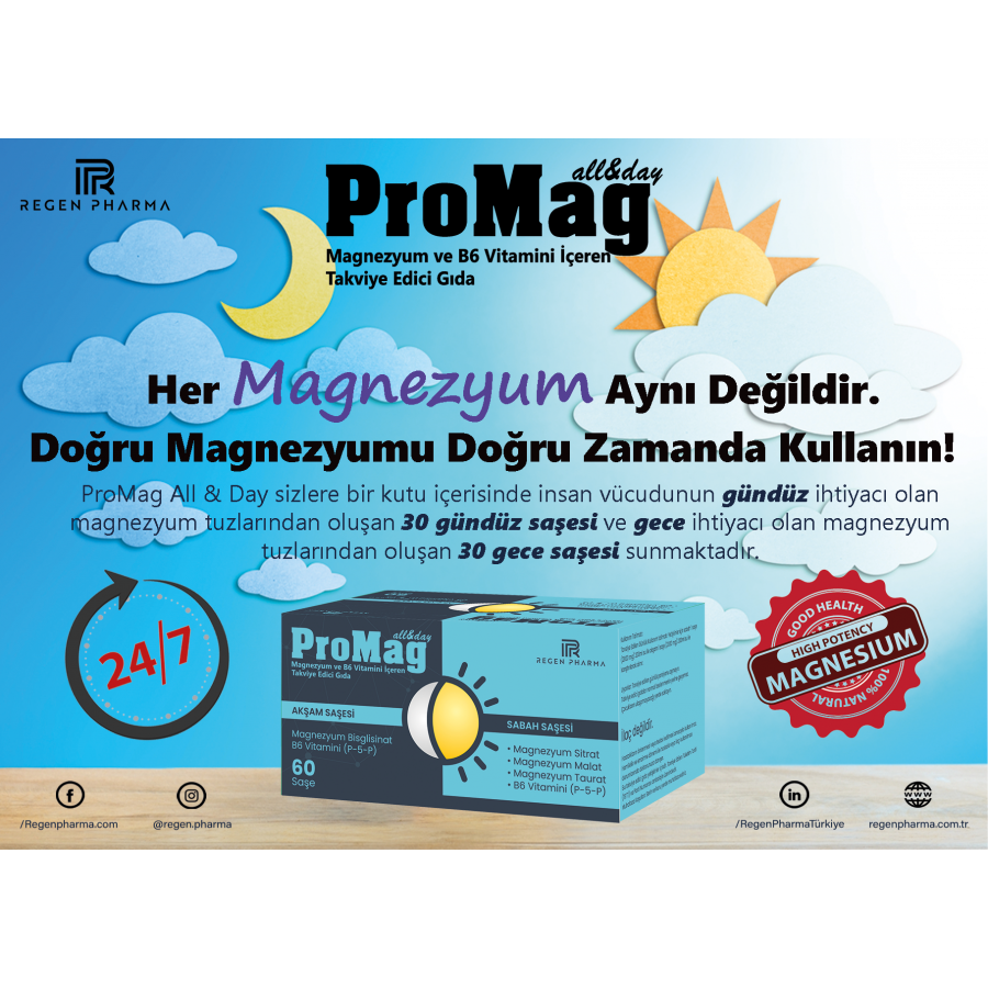 ProMag All&Day Magnezyum ve B6 Vitamini İçeren Takviye Edici Gıda